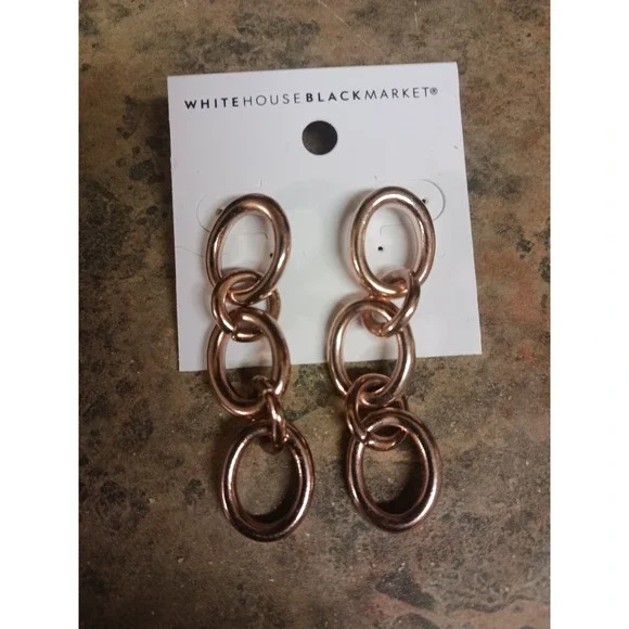 White House Black Market Rose Gold Chain Earrings NWT - Picture 1 of 5